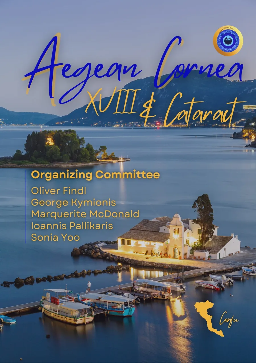 Blue-hour promotional poster study for Aegean Cornea and Cataract XVIII.